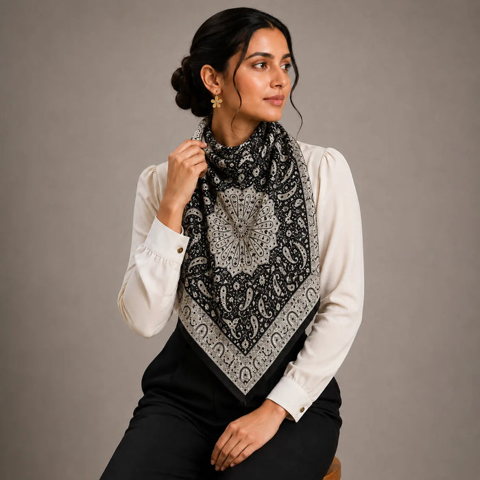 Black Paisley Silk Scarf