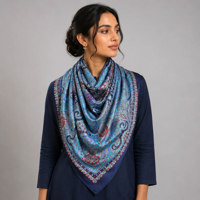 Azure Heritage Paisley Silk Scarf